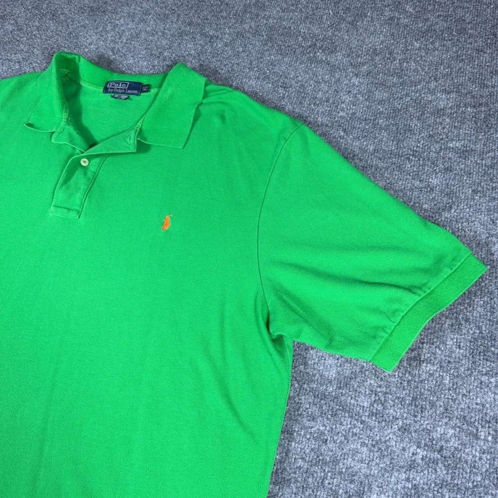 Polo Ralph Lauren Mens 2XLT Tall Green Short Sleeve Pique Polo Orange Pony Logo